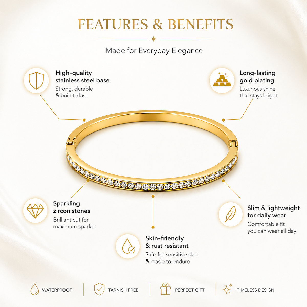 Slim Pavé Bangle – Gold