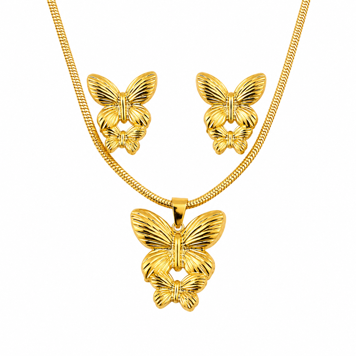 18K Gold Plated Butterfly Necklace & Earring Set