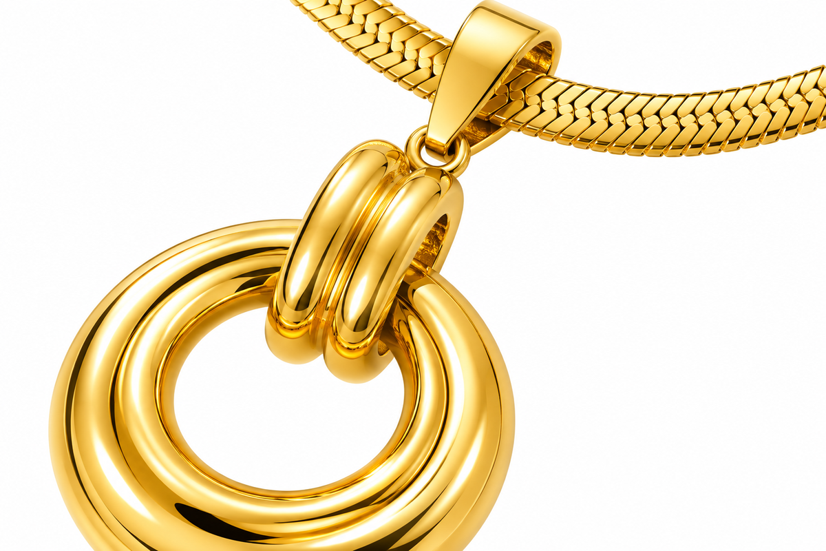 18K Gold Plated Double Circle Necklace & Earring Set