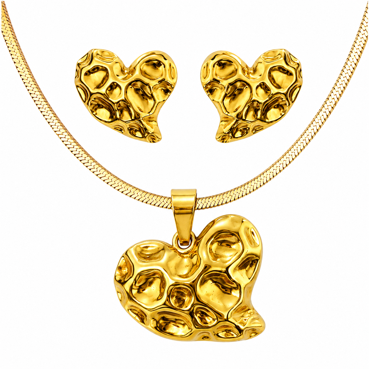 Molten Heart Necklace & Earrings Set – 18K Gold Plated Stainless Steel