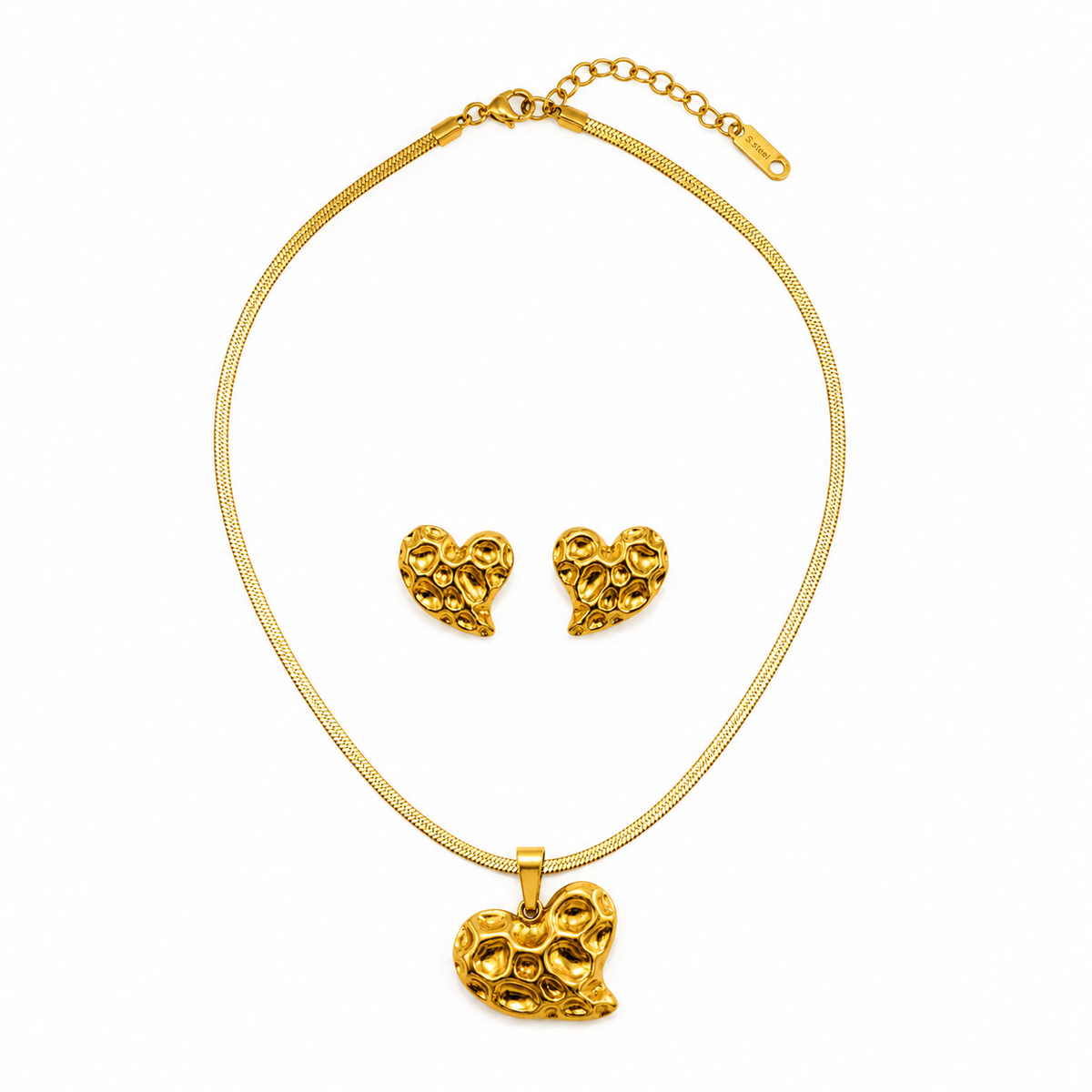 Molten Heart Necklace & Earrings Set – 18K Gold Plated Stainless Steel