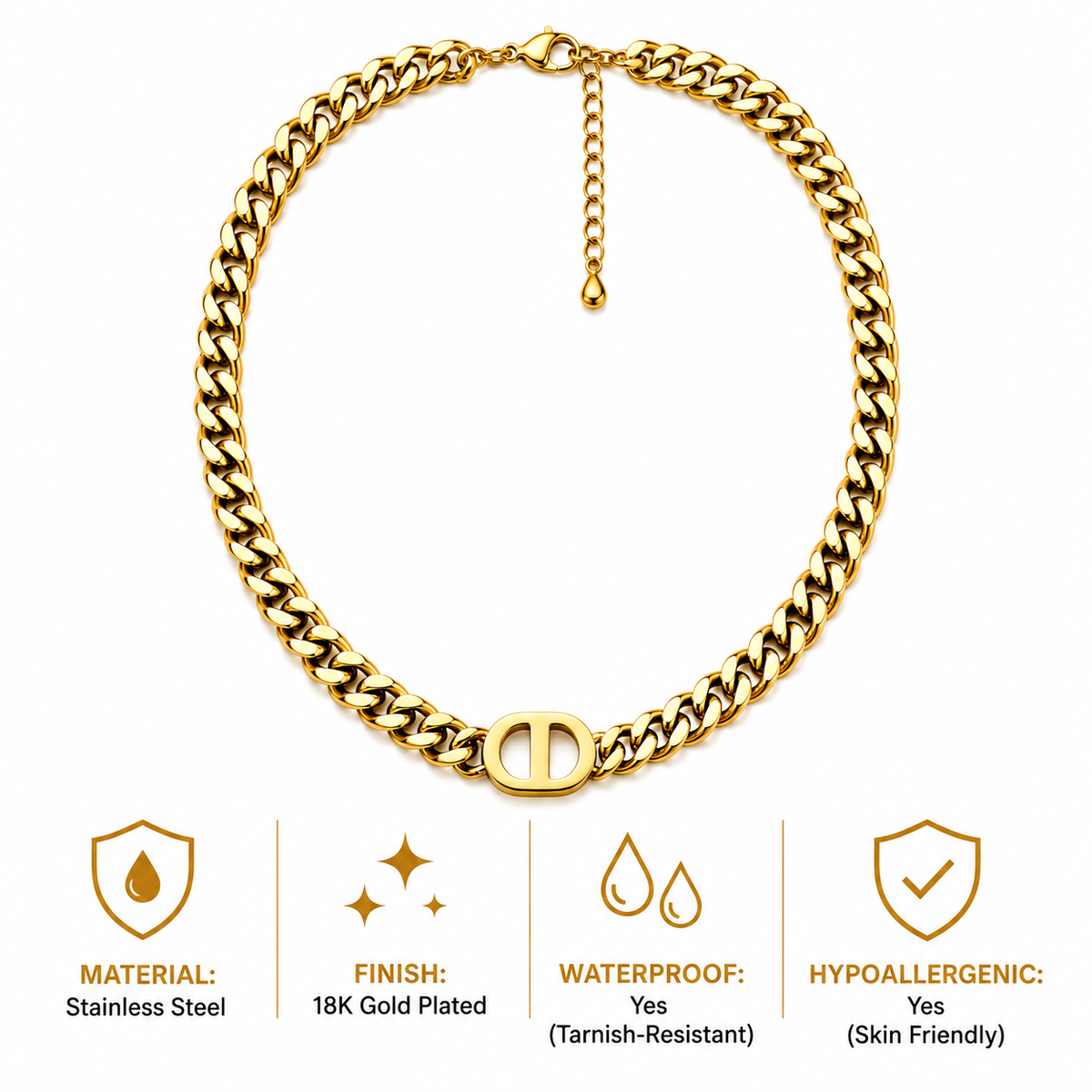 Chunky Cuban Link Statement Necklace – 18K Gold Plated Stainless Steel