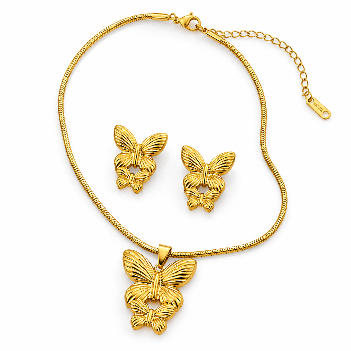 18K Gold Plated Butterfly Necklace & Earring Set